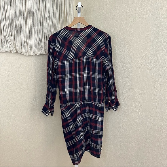 Veronica Beard Emory Ruched Cargo Plaid Shirtdress‎ Size 8 Blue Long Sleeve - Picture 3 of 12